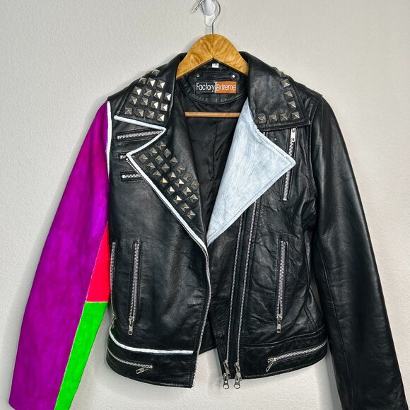 Factory Extreme Leather Studded Black Jacket Women's Size Small - Picture 3 of 12
